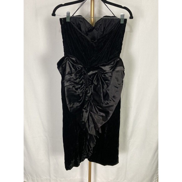 1980s TADASKI *12* Black Velvet Tube Midi Dress Satin Bow Saks Fifth Avenue Vtg - Picture 3 of 12
